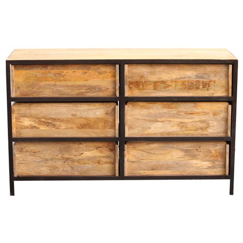 Commode Industrielle En Bois Manguier Massif Et Métal Noir 6 Tiroirs L130 Cm Industria