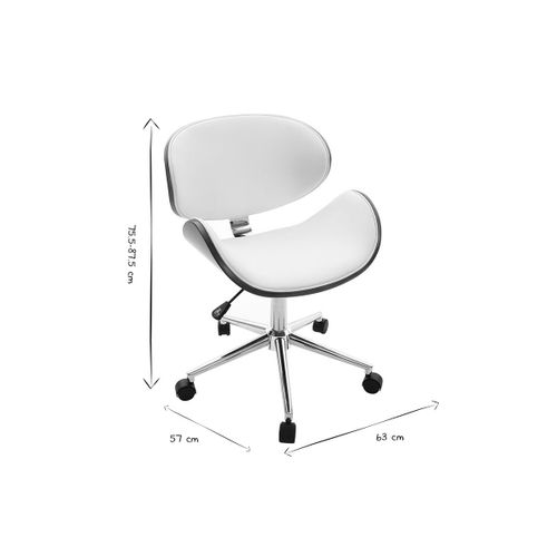 Chaise De Bureau à Roulettes Design Blanc, Bois Foncé Noyer Et Acier Chromé Walnut