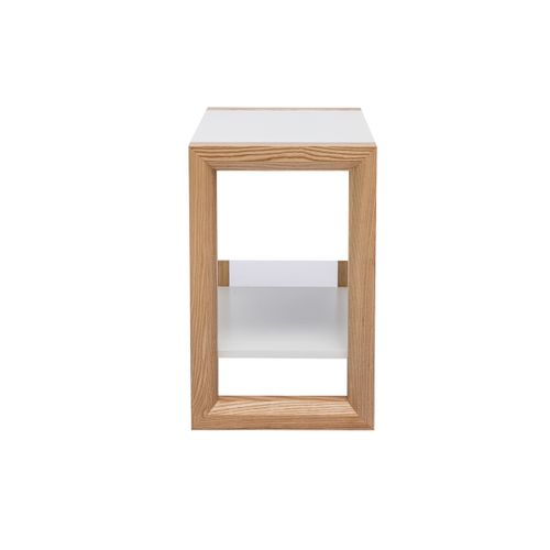 Table De Chevet Blanc Et Bois Clair Frêne Massif Armel