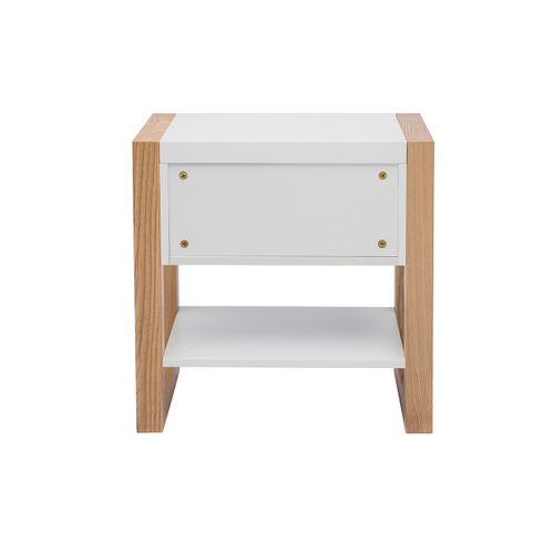Table De Chevet Blanc Et Bois Clair Frêne Massif Armel