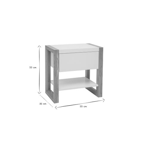 Table De Chevet Blanc Et Bois Clair Frêne Massif Armel