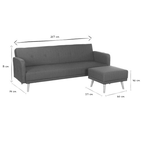 Canapé Convertible Scandinave 3 Places Avec Repose-pieds En Tissu Beige Et Bois Clair Ulla