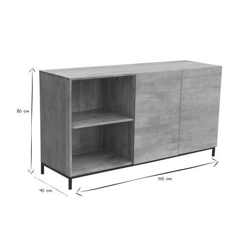 Buffet Industriel En Bois Manguier Massif Et Métal Noir 2 Portes L145 Cm Ypster