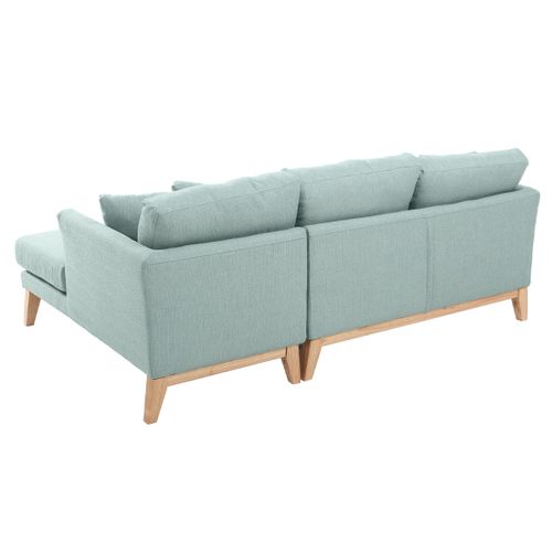 Canapé D'angle Droit Déhoussable Scandinave 4 Places En Tissu Vert Lagon Et Bois Clair Oslo