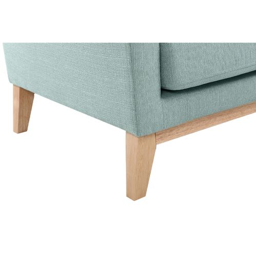 Canapé D'angle Droit Déhoussable Scandinave 4 Places En Tissu Vert Lagon Et Bois Clair Oslo