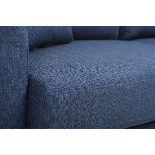 Canapé Scandinave Déhoussable 3 Places En Tissu Bleu Foncé Et Bois Clair Oslo