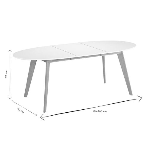 Table à Manger Extensible Ovale Blanche Et Bois Clair L150-200 Cm Leena