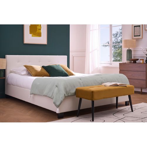 Lit 2 Places 160x200 Cm Blanc Capitonné Marquise