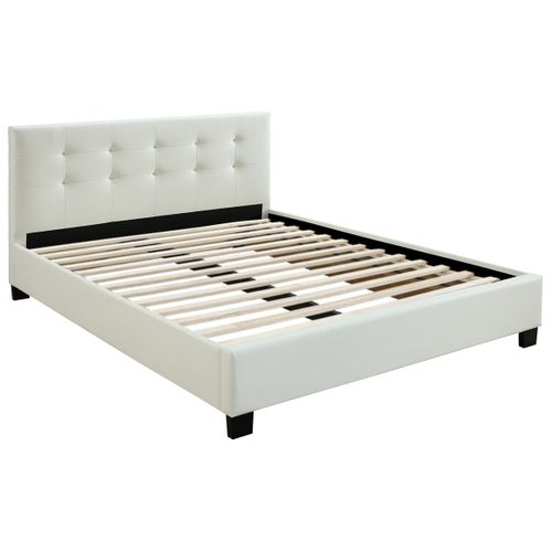 Lit 2 Places 160x200 Cm Blanc Capitonné Marquise