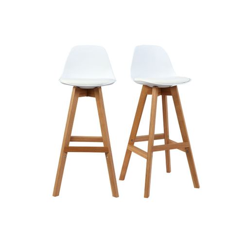 Tabourets De Bar Scandinaves Blanc Et Bois 65 Cm (lot De 2) Mini Pauline