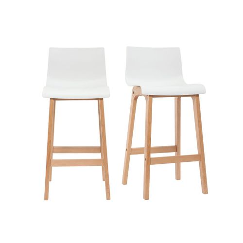Tabouret De Bar Design Bois Et Blanc 75 Cm (lot De 2) New Surf
