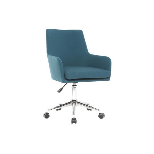 Chaise De Bureau à Roulettes En Tissu Bleu Canard Et Acier Chromé Shana