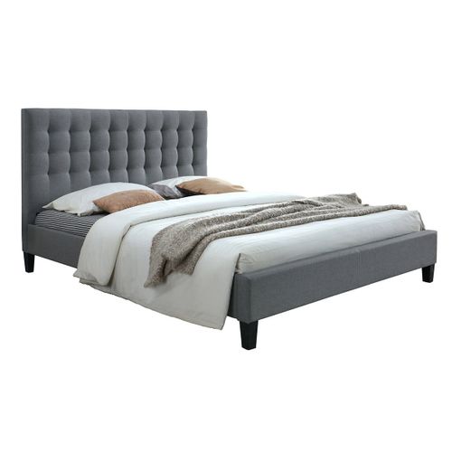 Lit 2 Places 160x200 En Tissu Gris Clair Capitonné Danae