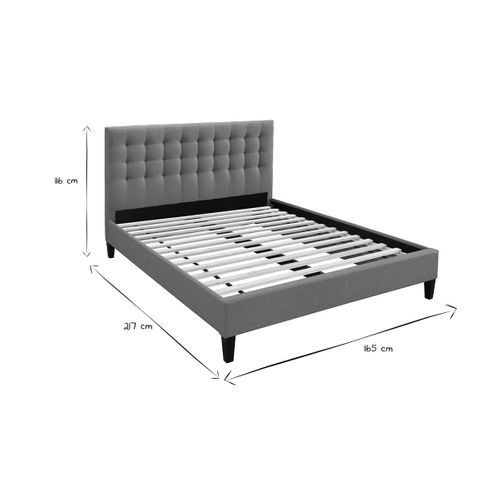 Lit 2 Places 160x200 En Tissu Gris Clair Capitonné Danae