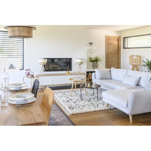 Meuble TV Scandinave Bois Et Blanc L180 Cm Sid