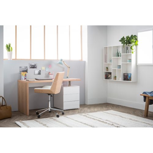 Bureau Avec Rangements 3 Tiroirs Design Bois Clair Chêne Et Blanc L140 Cm Calix