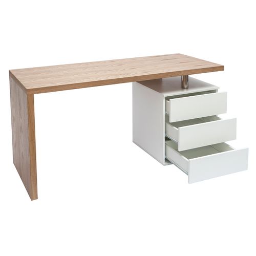 Bureau Avec Rangements 3 Tiroirs Design Bois Clair Chêne Et Blanc L140 Cm Calix