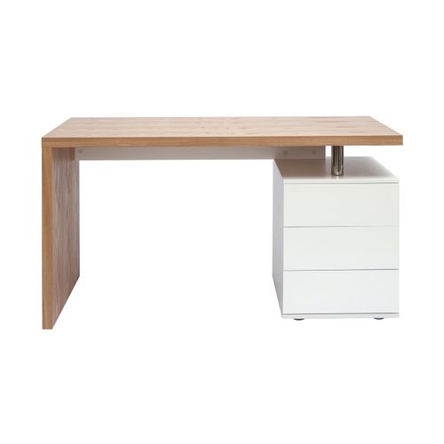 Bureau Avec Rangements 3 Tiroirs Design Bois Clair Chêne Et Blanc L140 Cm Calix