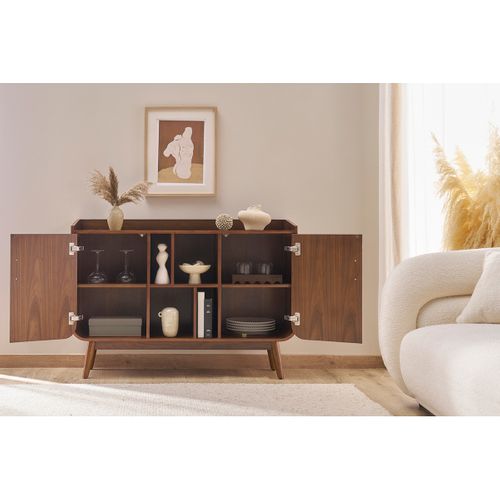 Buffet Vintage En Bois Foncé Noyer 2 Portes L122 Cm Hallen