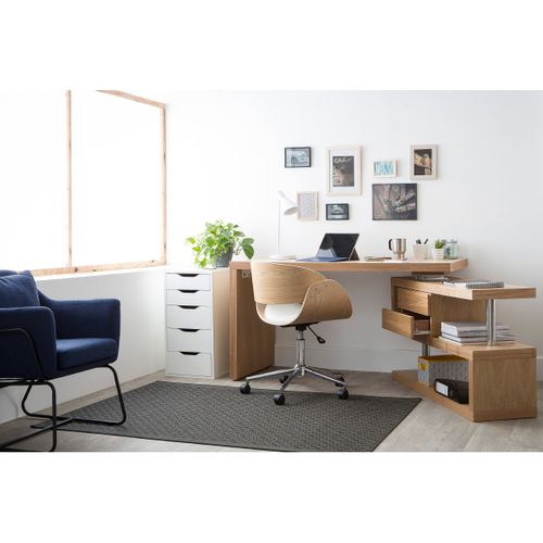 Bureau Modulable Design Avec Rangements 2 Tiroirs Bois Clair L140-218 Cm Max