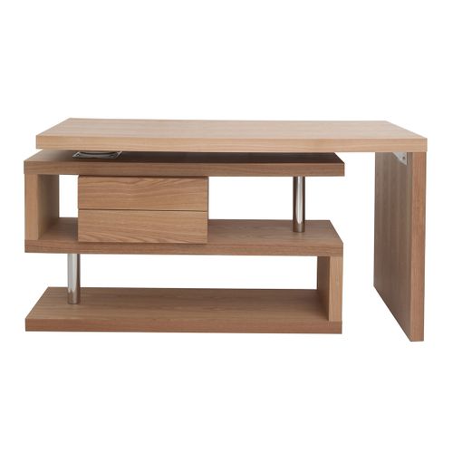 Bureau Modulable Design Avec Rangements 2 Tiroirs Bois Clair L140-218 Cm Max