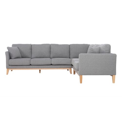 Canapé D'angle Déhoussable Scandinave 5-6 Places En Tissu Gris Clair Et Bois Clair Oslo