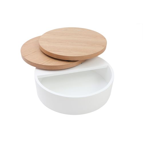 Table Basse Ronde Avec Plateaux Pivotants Et Rangement Blanc Et Bois Clair Chêne D80 Cm Icon
