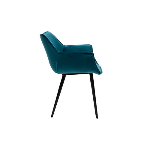 Chaise Design En Tissu Velours Bleu Pétrole Et Métal Noir Volo