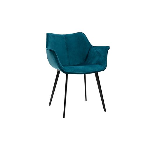Chaise Design En Tissu Velours Bleu Pétrole Et Métal Noir Volo