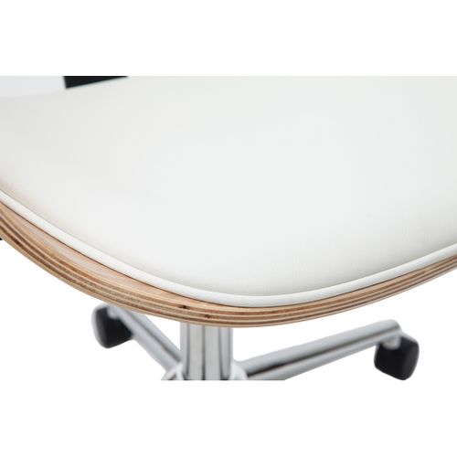 Chaise De Bureau à Roulettes Design Blanc, Bois Clair Et Acier Chromé Glory