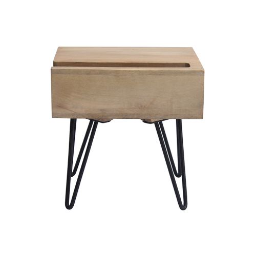 Table De Chevet Industrielle Bois Manguier Massif Et Métal Noir Vibes