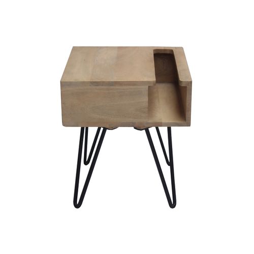 Table De Chevet Industrielle Bois Manguier Massif Et Métal Noir Vibes