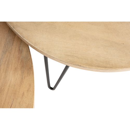 Tables Basses Gigognes Rondes Bois Manguier Massif Et Métal Noir (lot De 2) Vibes