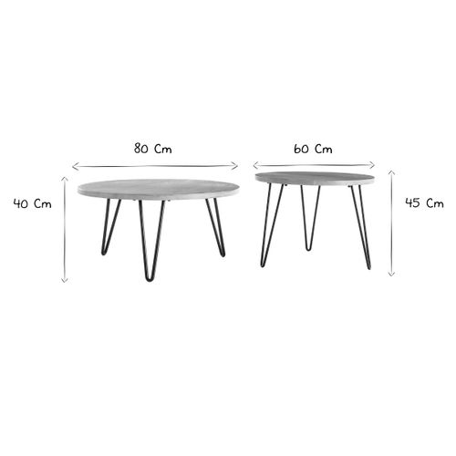 Tables Basses Gigognes Rondes Bois Manguier Massif Et Métal Noir (lot De 2) Vibes