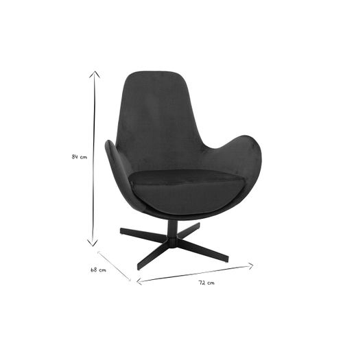 Fauteuil Pivotant Design En Tissu Velours Bleu Canard Et Métal Noir Andy