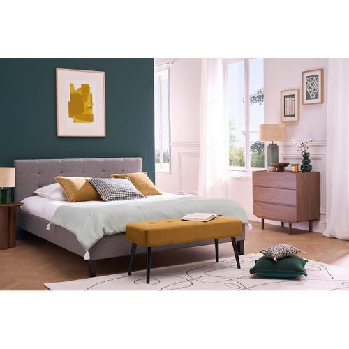 Lit 2 Places 180x200 Cm En Tissu Gris Capitonné Marquise