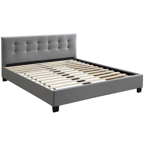 Lit 2 Places 180x200 Cm En Tissu Gris Capitonné Marquise