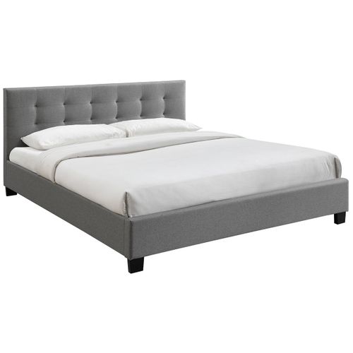 Lit 2 Places 180x200 Cm En Tissu Gris Capitonné Marquise