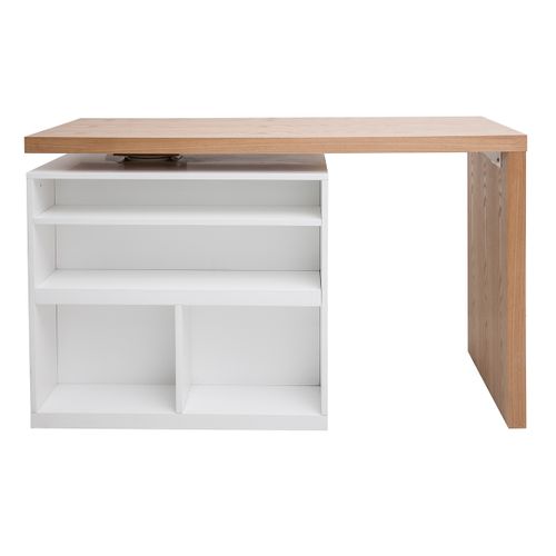 Îlot - Table De Bar Modulable Avec Rangement Blanc Mat Et Bois Clair Chêne L140-165 Cm Max
