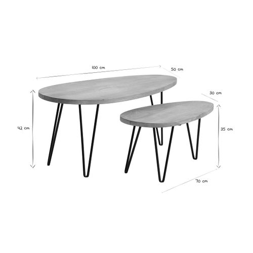 Tables Basses Gigognes Bois Manguier Massif Et Métal Noir (lot De 2) Vibes