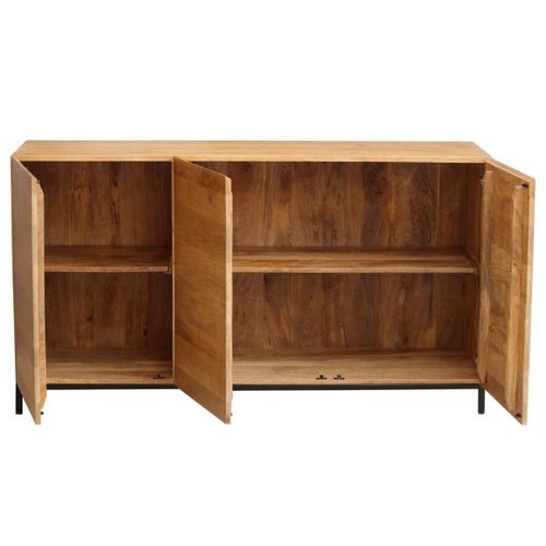 Buffet Industriel En Bois Manguier Massif Et Métal Noir 3 Portes L145 Cm Ypster