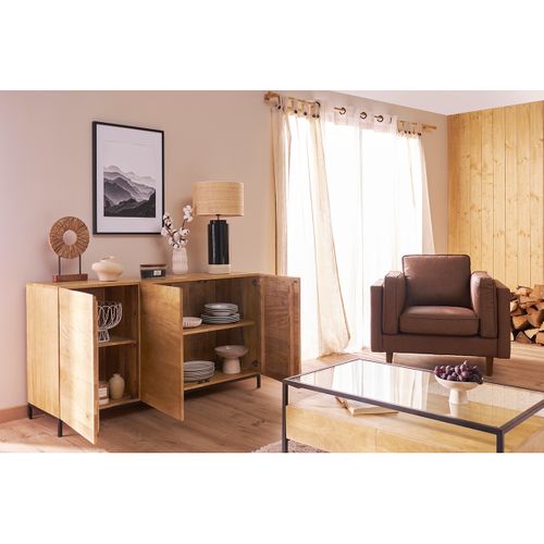 Buffet Industriel En Bois Manguier Massif Et Métal Noir 3 Portes L145 Cm Ypster