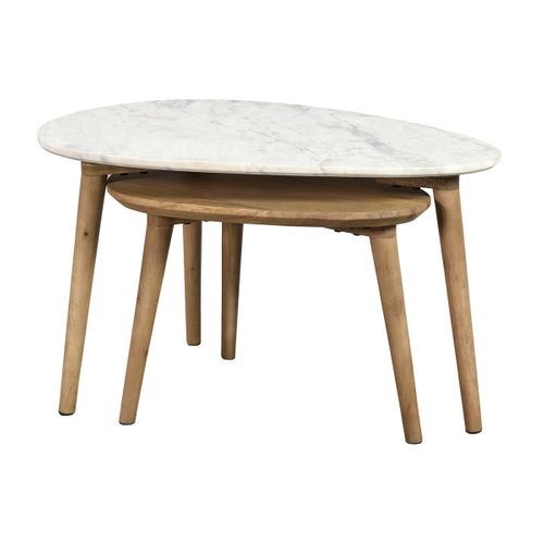 Tables Basses Gigognes Marbre Blanc Et Bois Manguier Massif (lot De 2) Evy