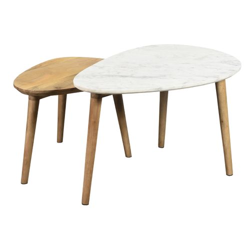 Tables Basses Gigognes Marbre Blanc Et Bois Manguier Massif (lot De 2) Evy