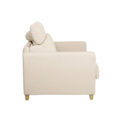 Canapé Convertible Avec Têtières Ajustables 3 Places En Tissu Beige Et Bois Clair Goya