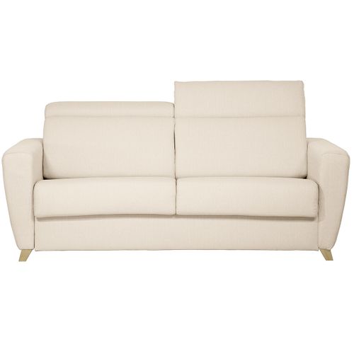 Canapé Convertible Avec Têtières Ajustables 3 Places En Tissu Beige Et Bois Clair Goya