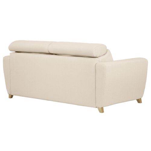 Canapé Convertible Avec Têtières Ajustables 3 Places En Tissu Beige Et Bois Clair Goya