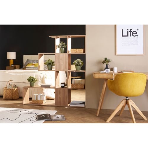 Bibliothèque Ouverte Séparateur Design Finition Bois Clair Chêne L139 Cm Como