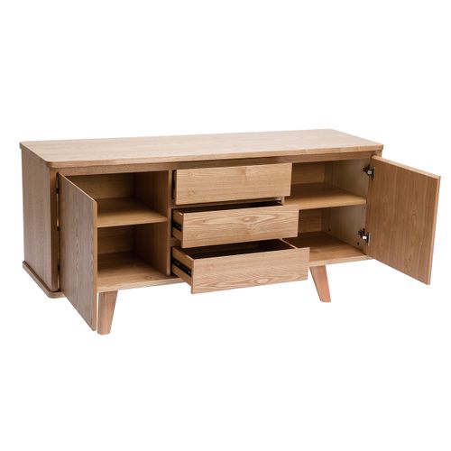 Buffet Scandinave En Bois Clair 2 Portes 3 Tiroirs L160 Cm Fifties