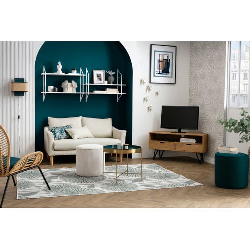 Meuble TV D'angle En Bois Manguier Massif Et Métal Noir L100 Cm Vibes